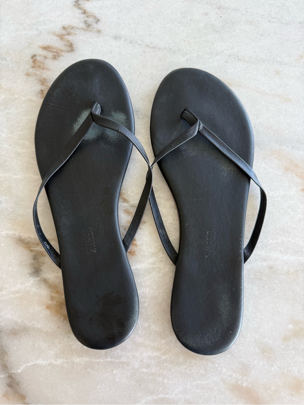 Tkees Minimalist Black Women's Leather Flip Flop Sandals